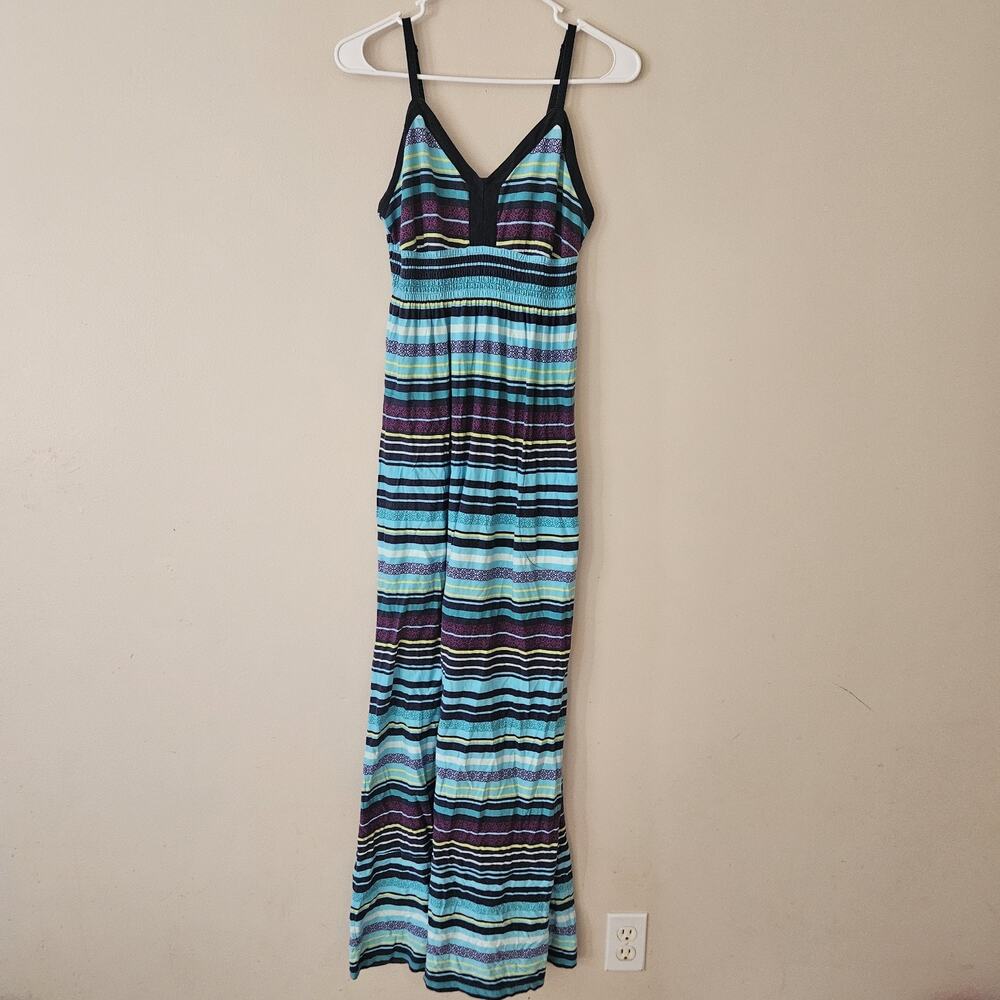 Athleta Blue Purple Striped Sleeveless Maxi Dress Women's Size Medium